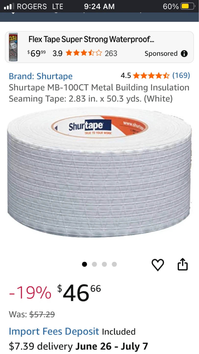 Shurtape MB-100CT Metal Building Insulation Seaming Tape - White - photo 2