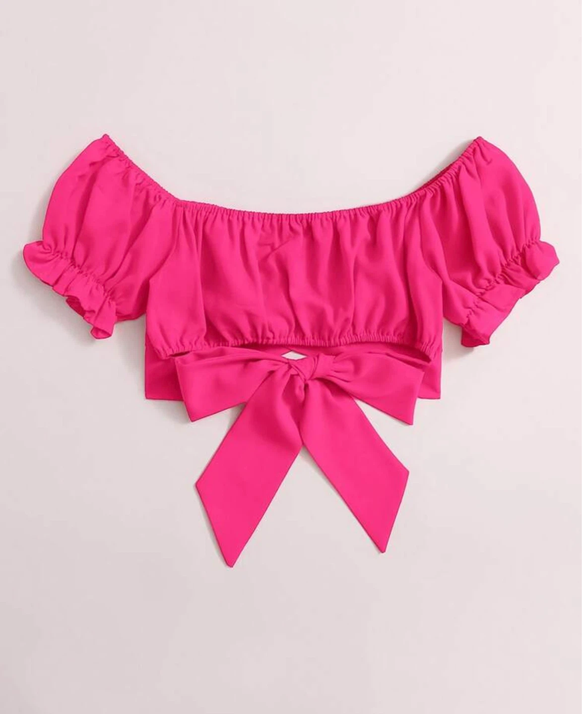 Hot Pink Off-the-Shoulder Crop Top with Bow - photo 2
