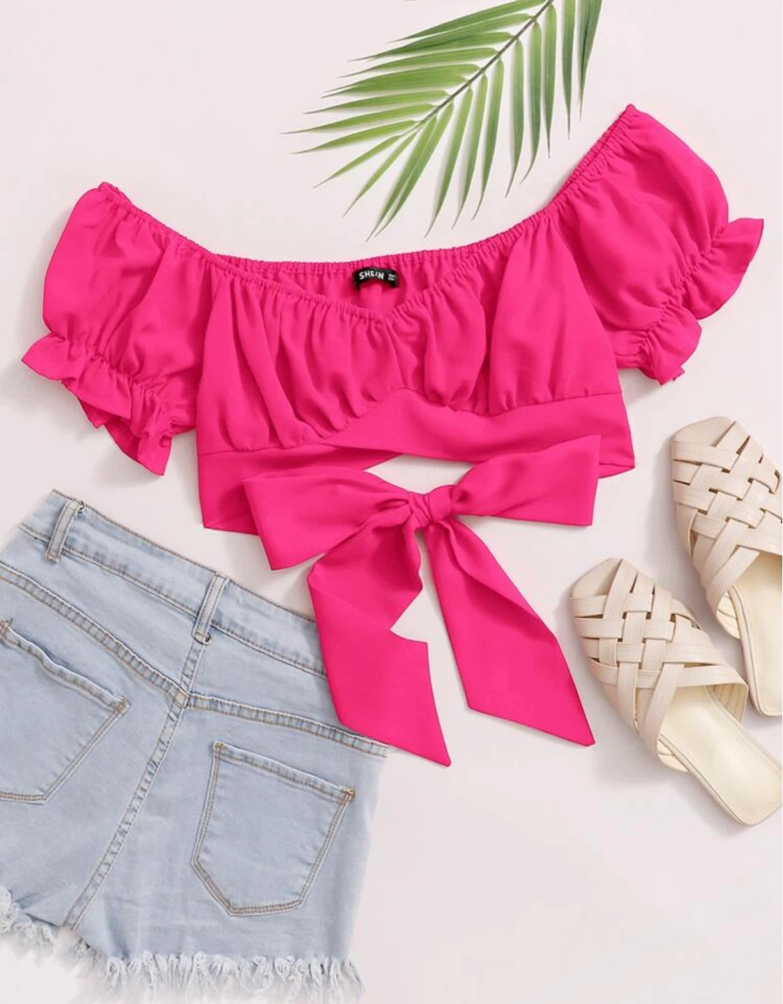 Hot Pink Off-the-Shoulder Crop Top with Bow