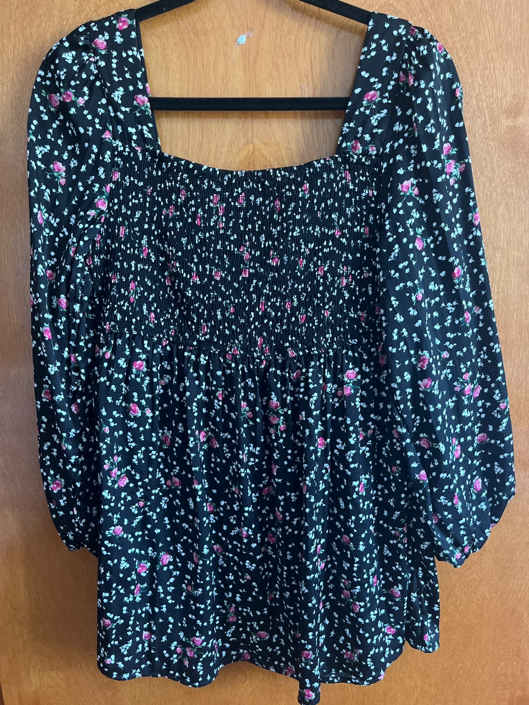 Motherhood Black Floral Smocked Square Neck Top - Size M