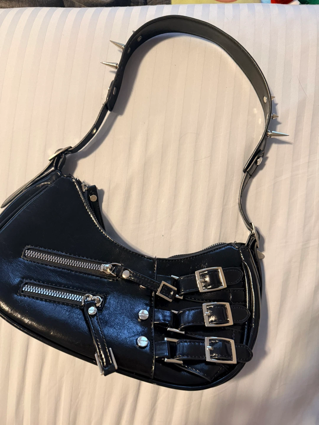 Black Spiked & Buckled Shoulder Bag - photo 3