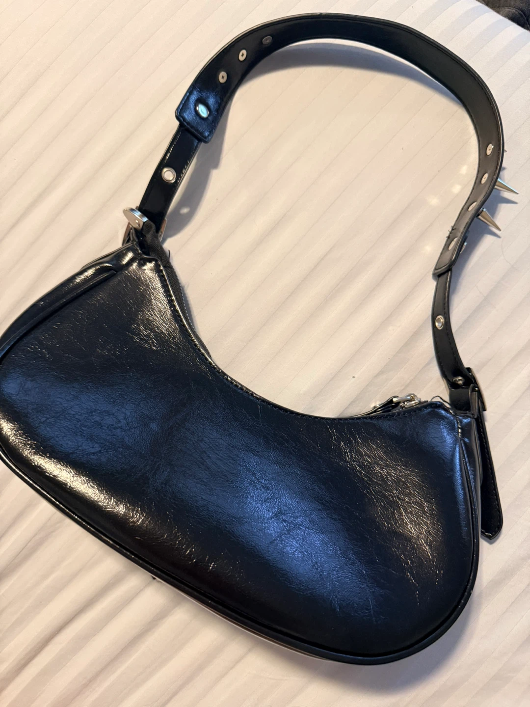 Black Spiked & Buckled Shoulder Bag - photo 4