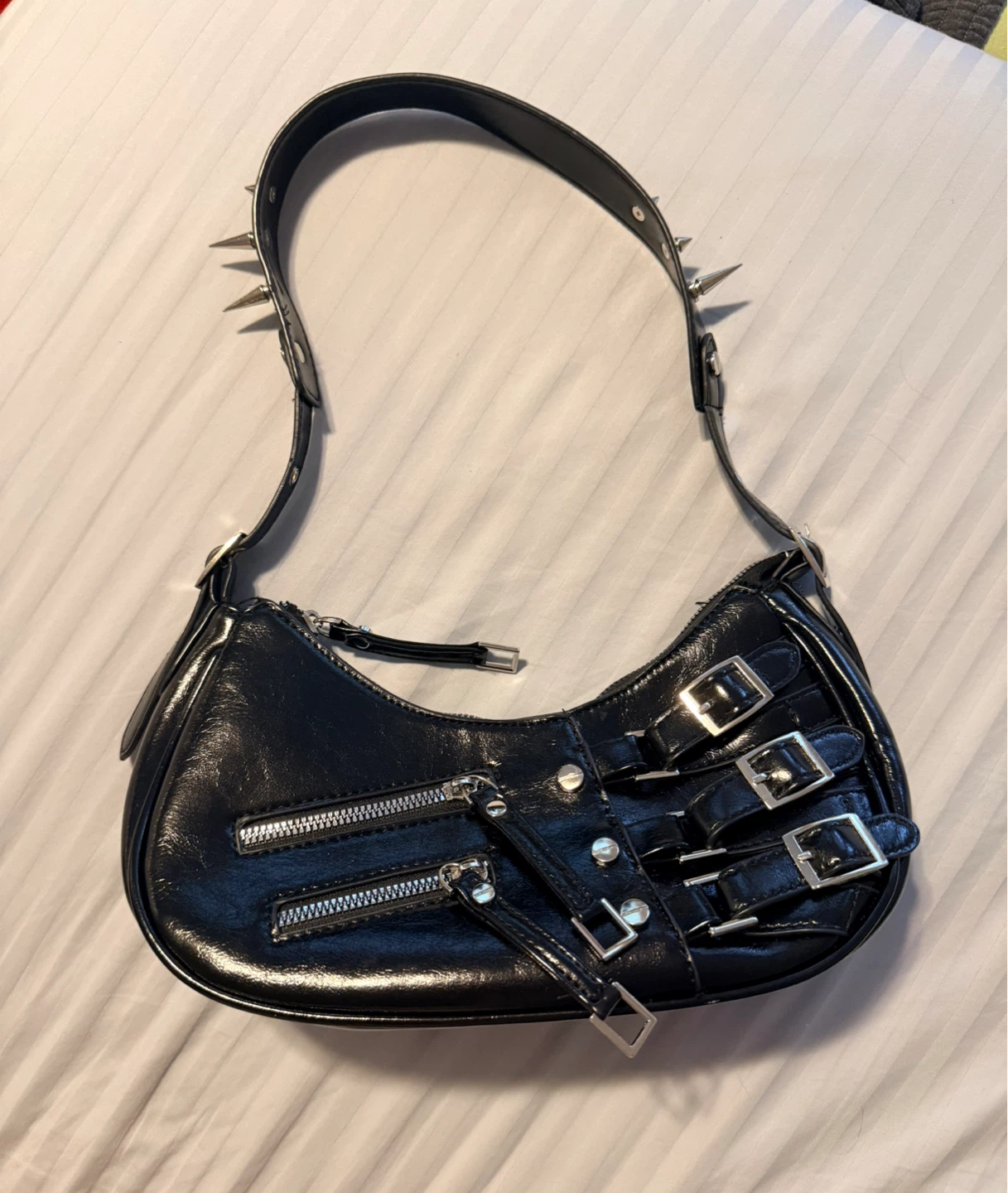 Black Spiked & Buckled Shoulder Bag