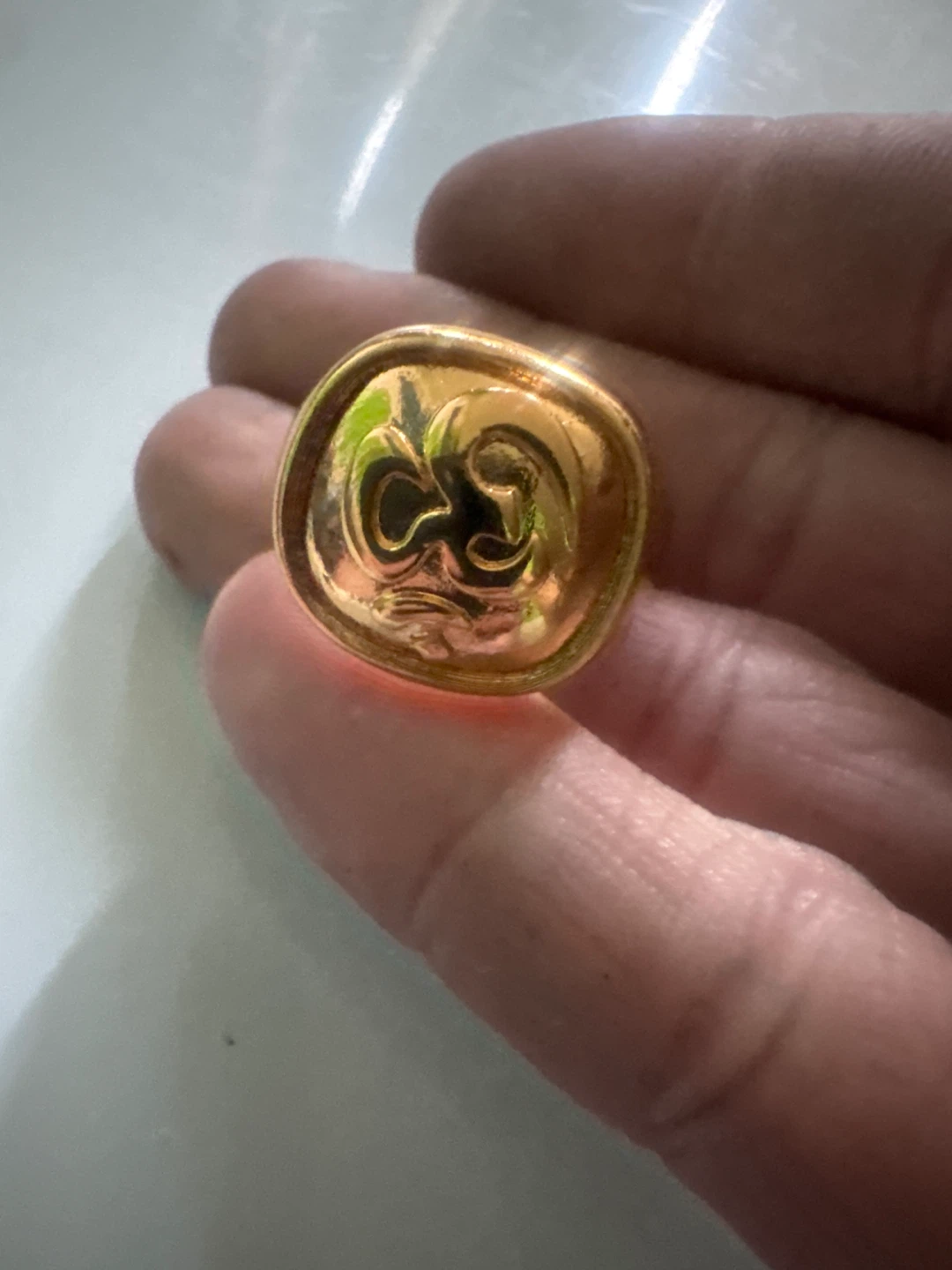 Gold Tone Ring with Embossed Design