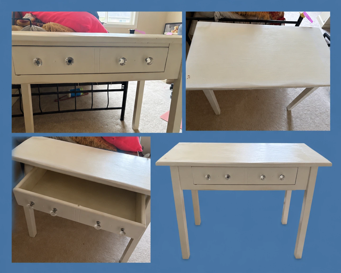 White Vanity Desk with Crystal Knobs