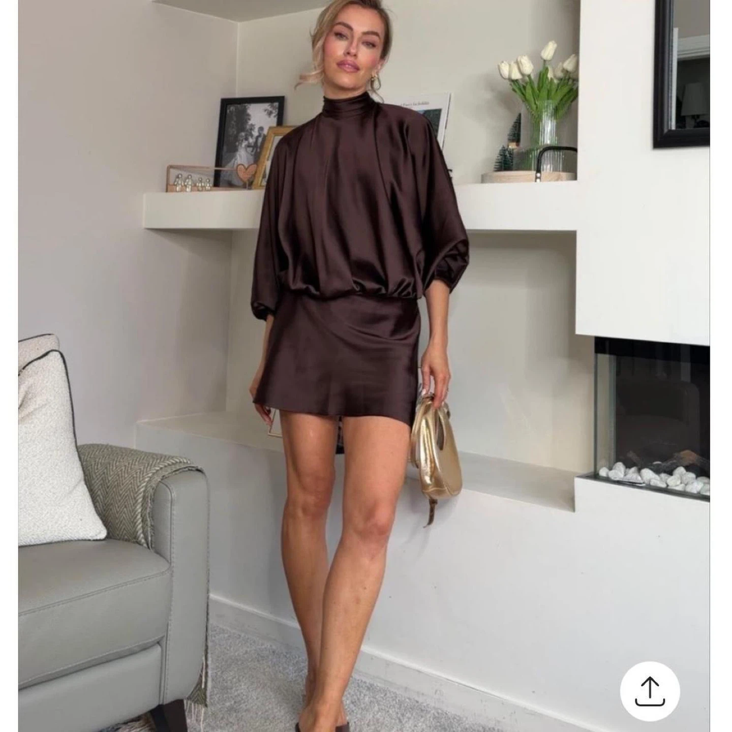 Zara  satin dress with tie neck XS