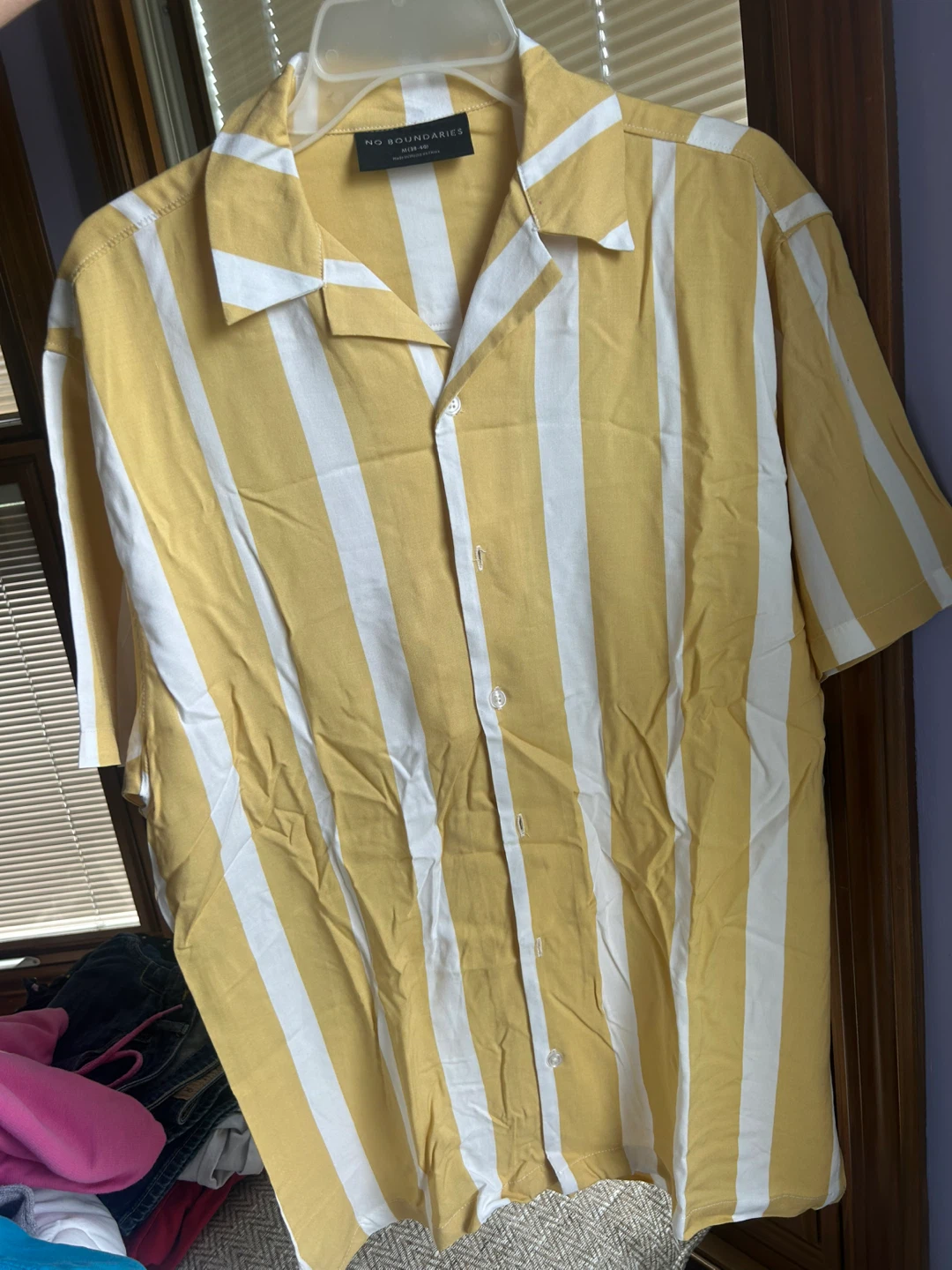 No Boundaries Yellow & White Striped Button-Up Shirt - photo 3