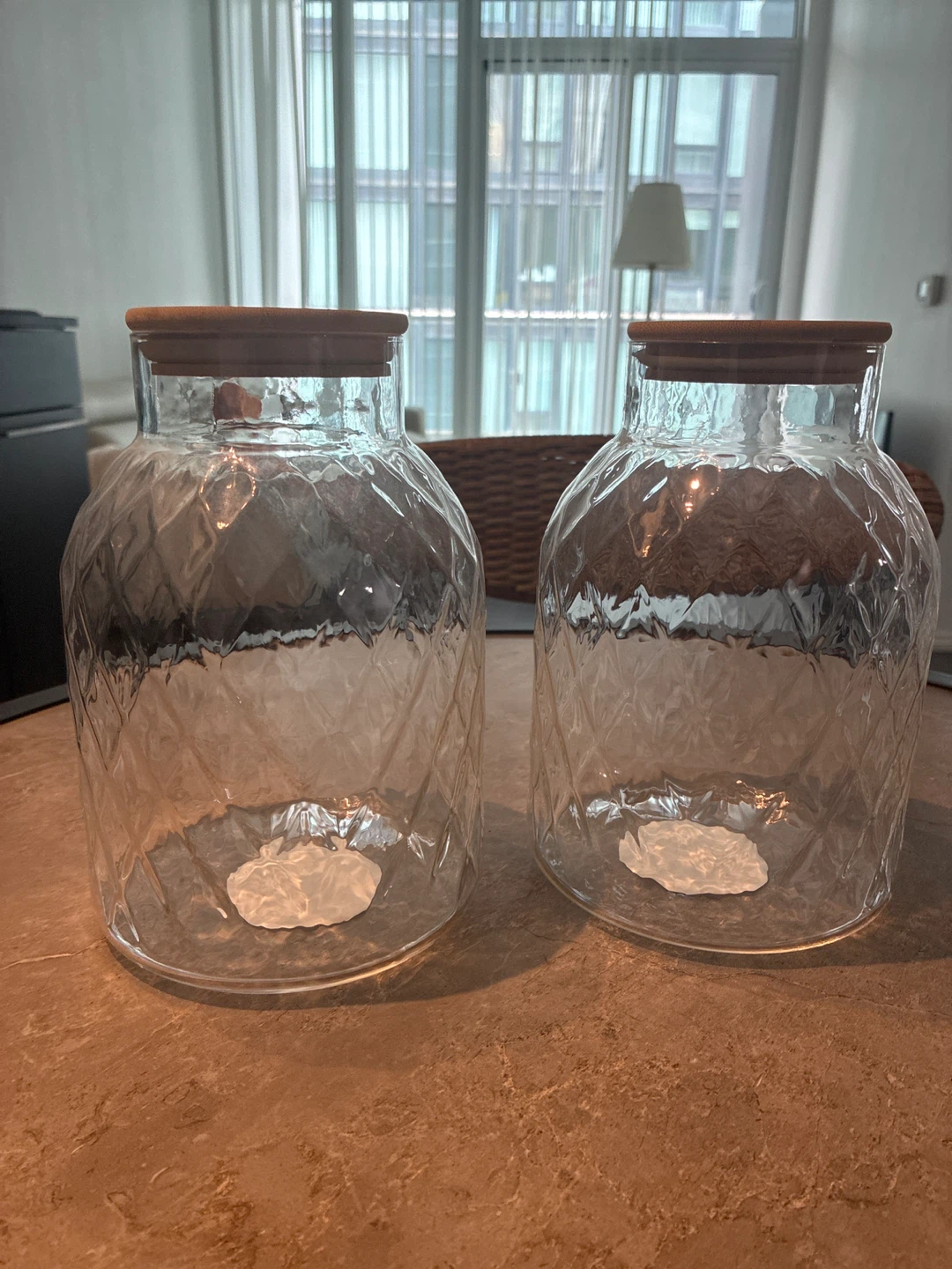 Set of 2 Clear Glass Jars with Bamboo Lids