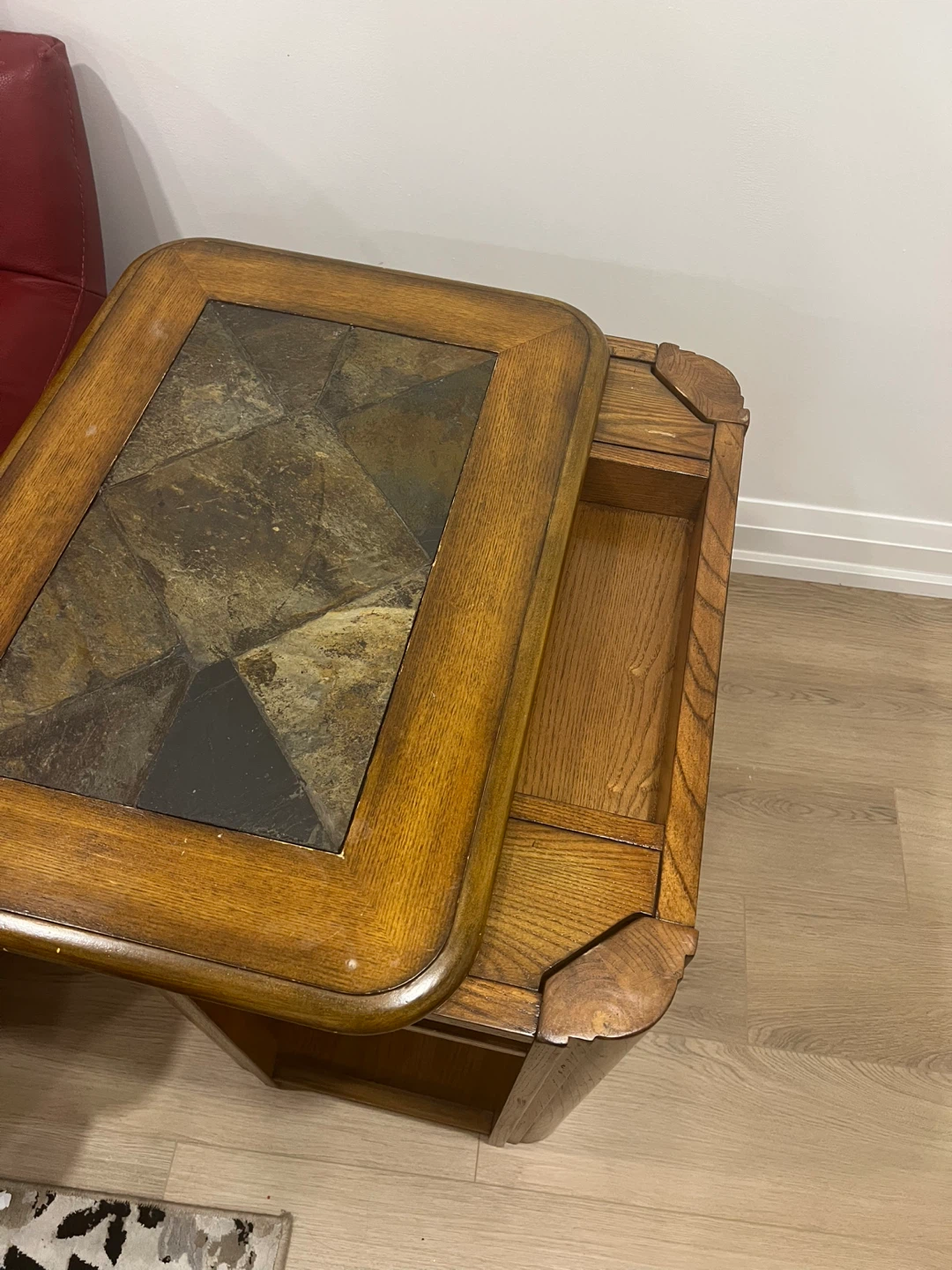 Wooden End Table with Stone Inlay