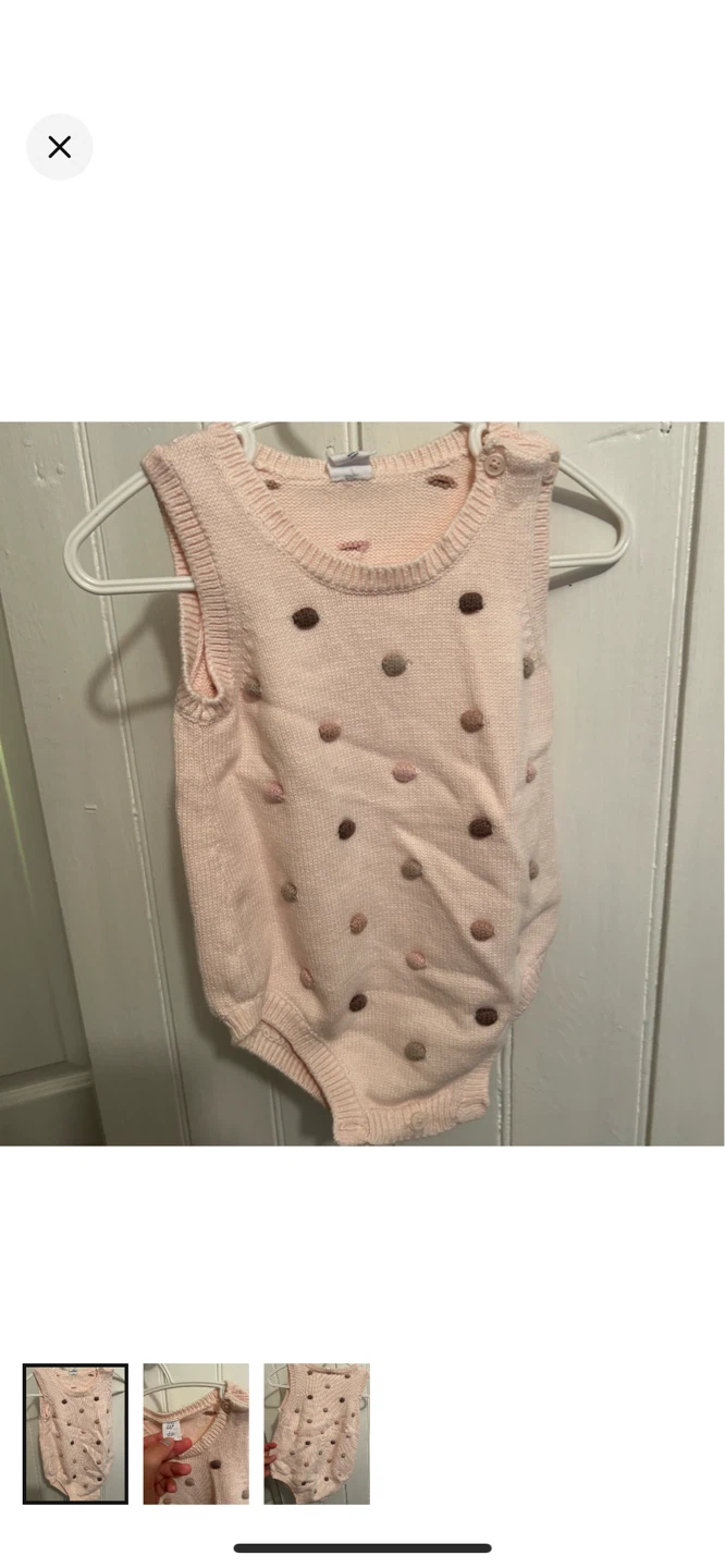 Baby Gap Pink Knit Bodysuit with Pom Poms 6-12M