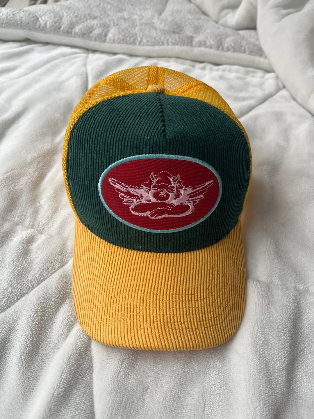 Green and Yellow Corduroy Trucker Hat