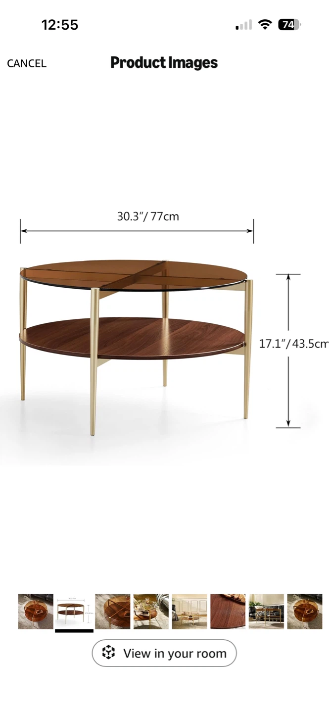 Round Coffee Table with Glass Top - photo 4
