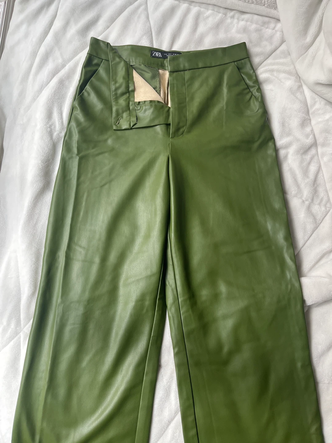 ZARA Faux Leather Wide Leg Pants - Green