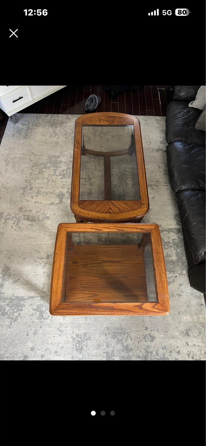 Wood and Glass Coffee and End Tables Set - photo 3