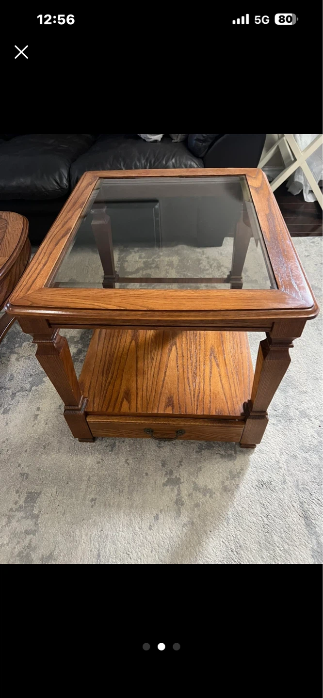 Wood and Glass Coffee and End Tables Set - photo 2