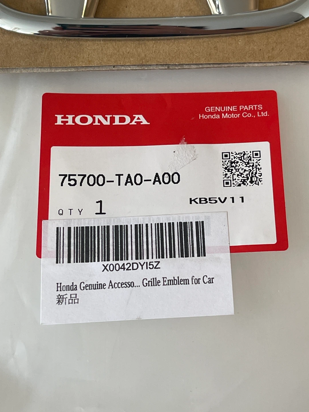 OEM Honda Front Grille Emblem Part Number: 75700-TA0-A00 - photo 3