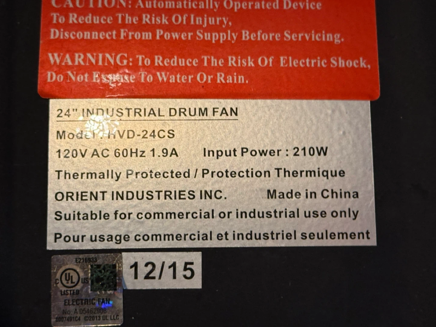 Orient Industries 24" Industrial Drum Fan HVD-24CS - photo 4