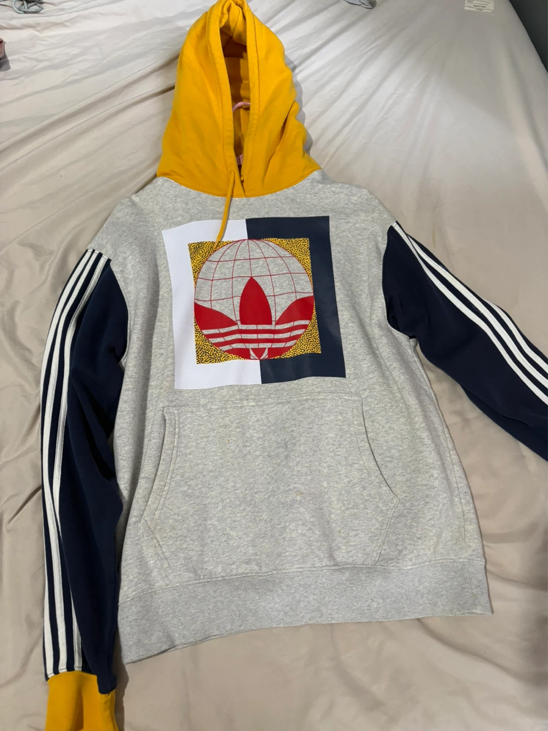 Adidas Hoodie Yellow Grey Navy M