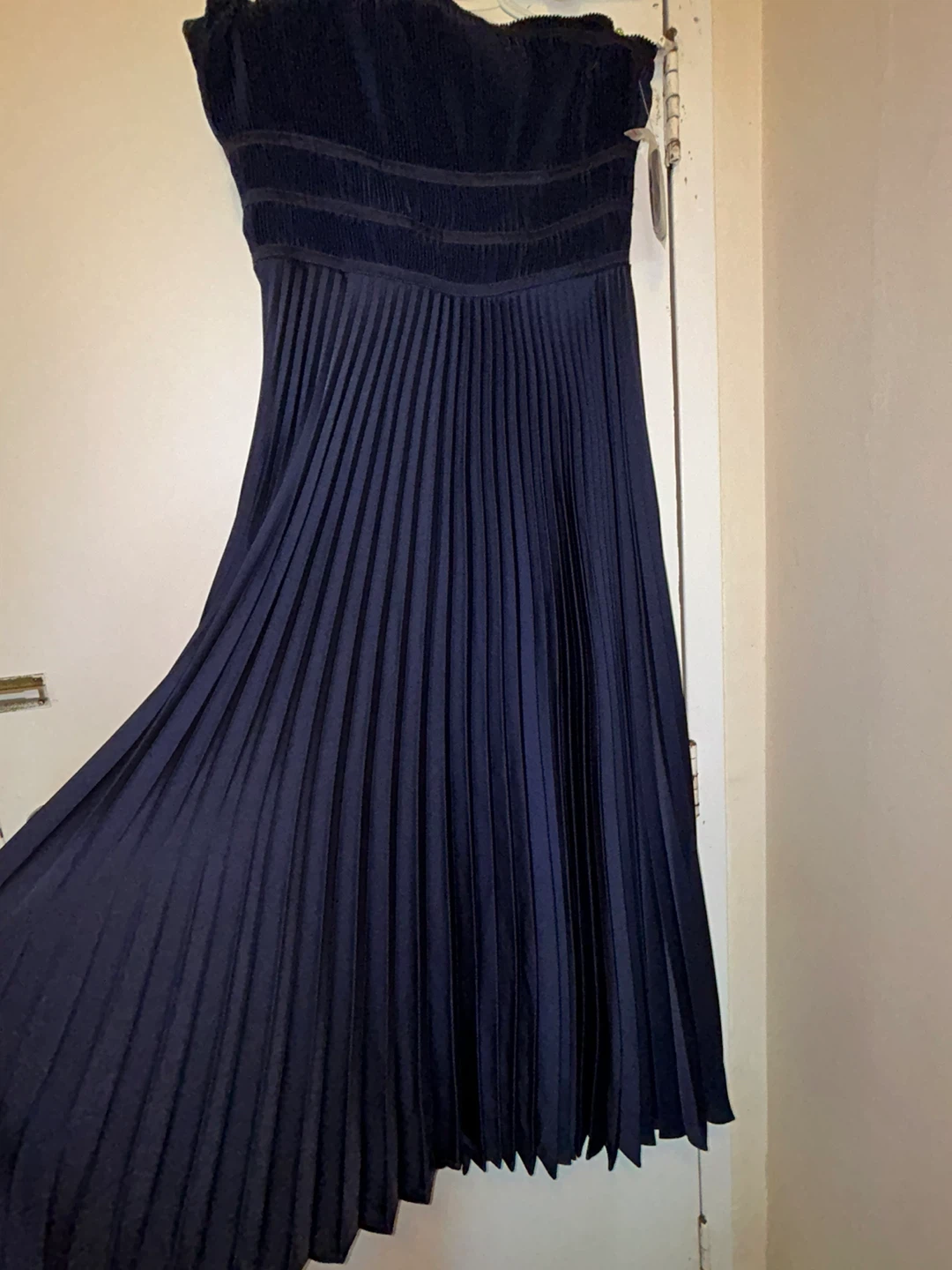 Navy Blue Pleated Strapless Dress - photo 2