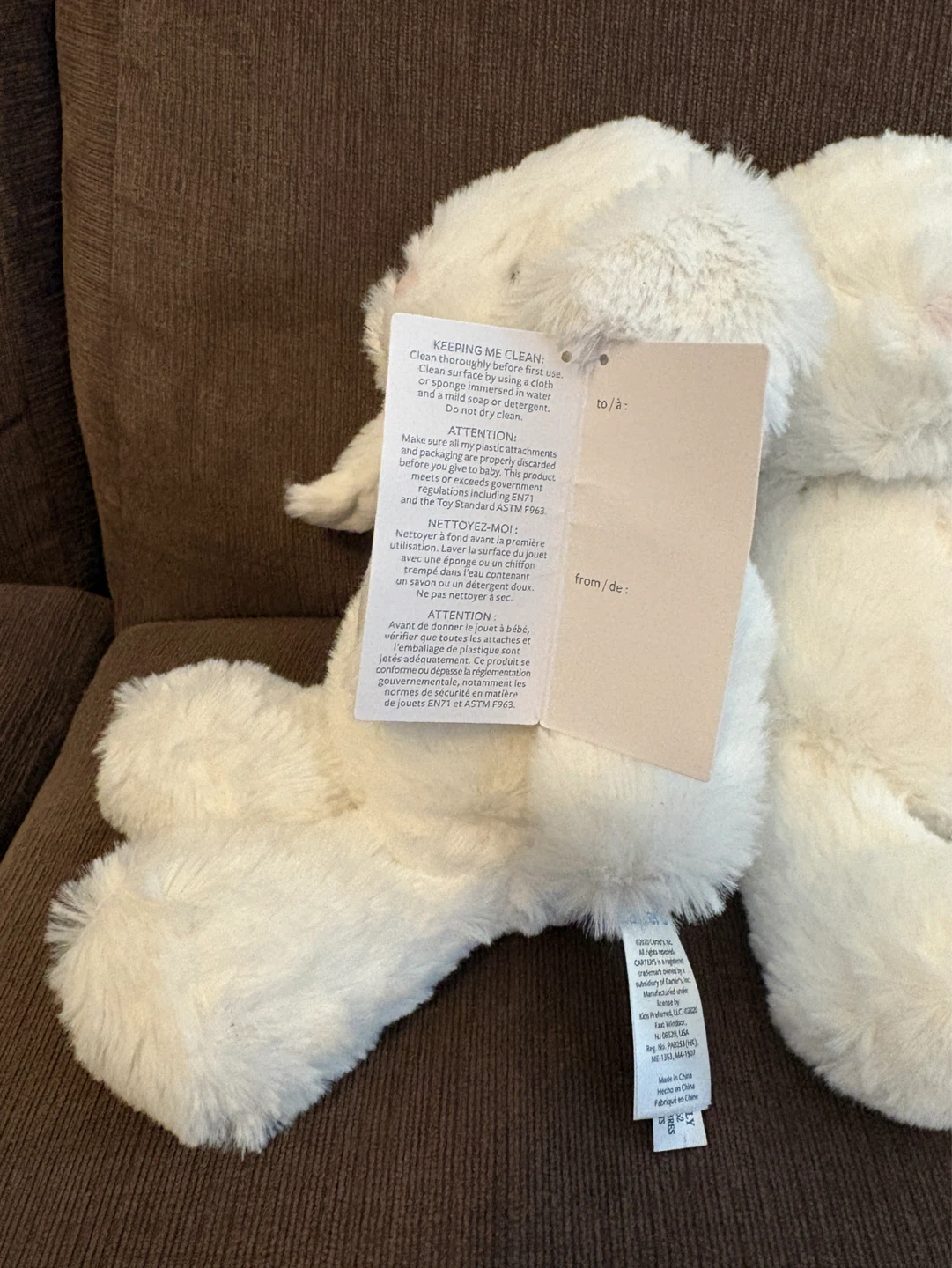 Carters White Bunny Plush Stuffy NWT - photo 2