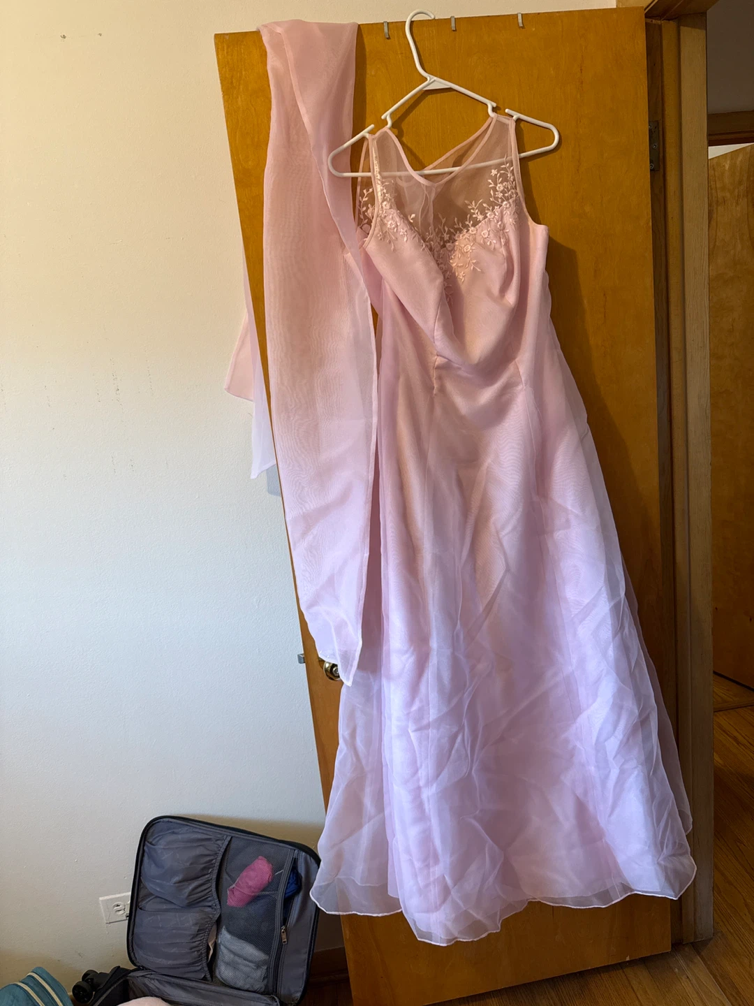 Mori Lee Pink Formal Dress with Scarf