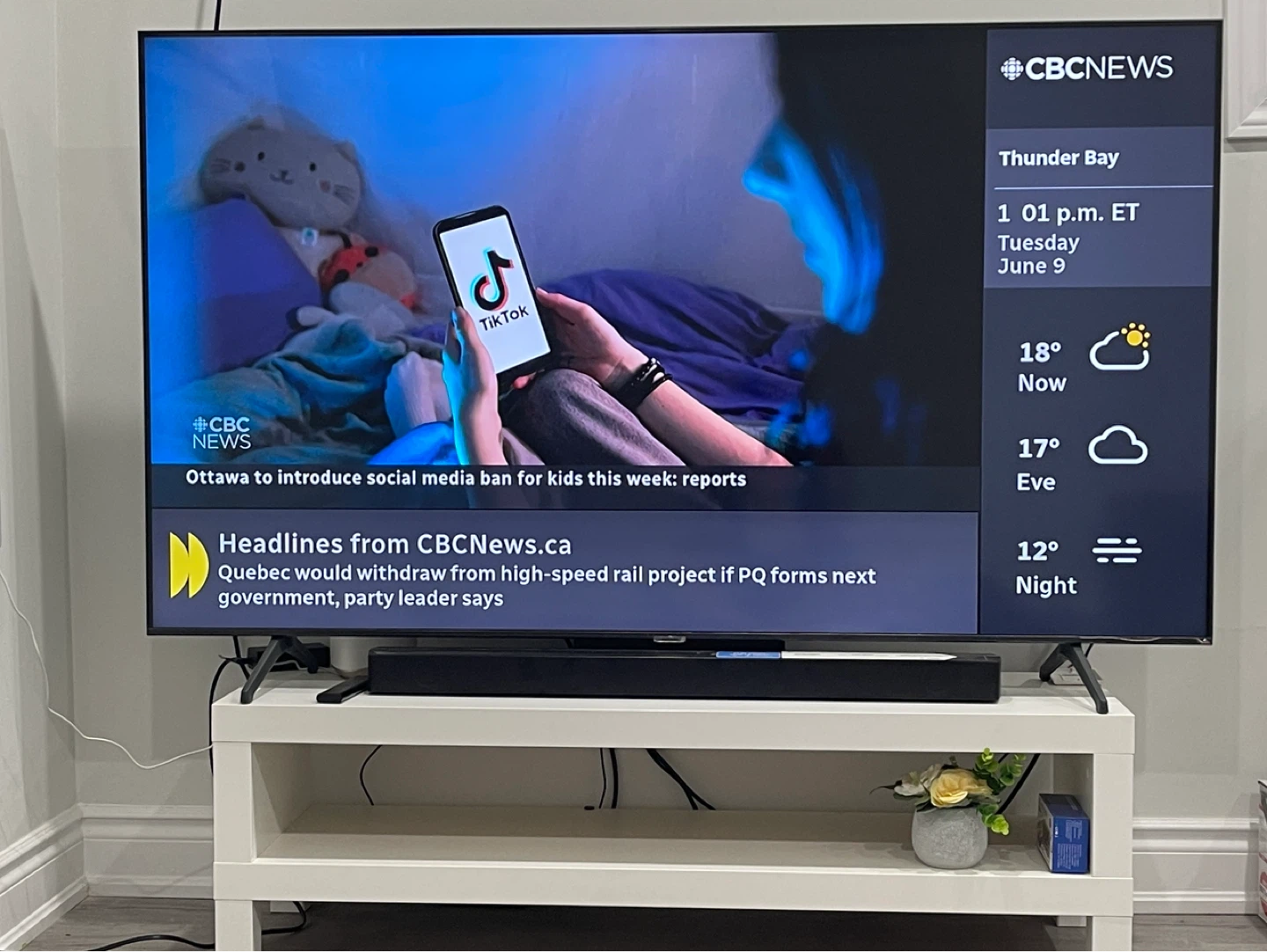 Samsung Smart TV 65”inch with sound bar+ base+ ikea TV table