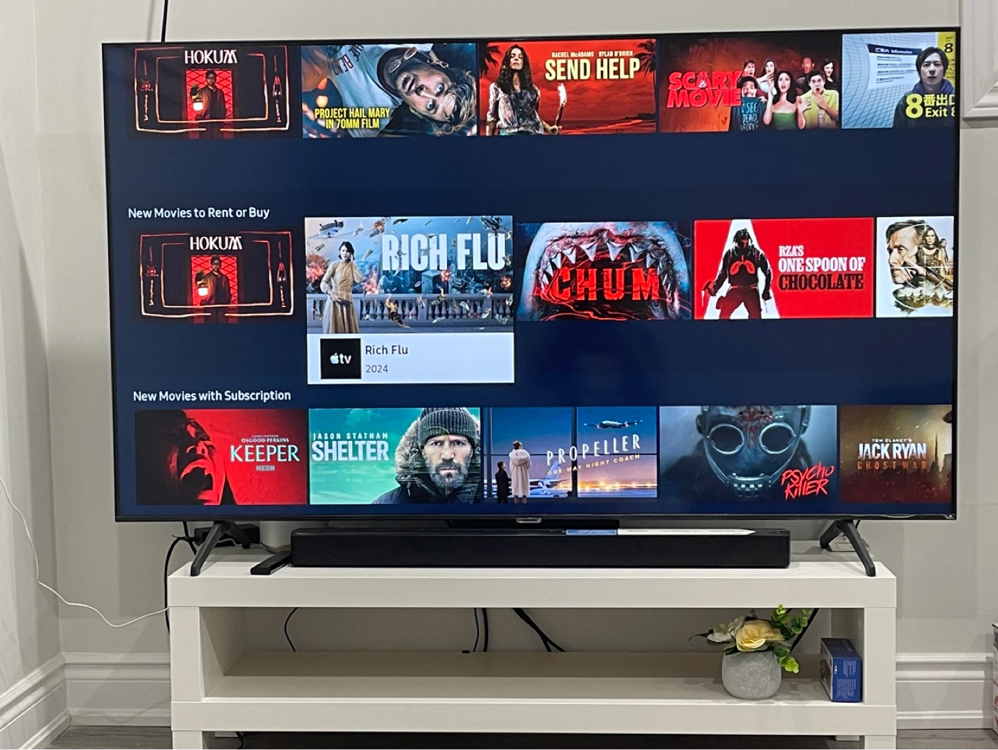 Samsung Smart TV 65”inch with sound bar+ base+ ikea TV table - photo 2