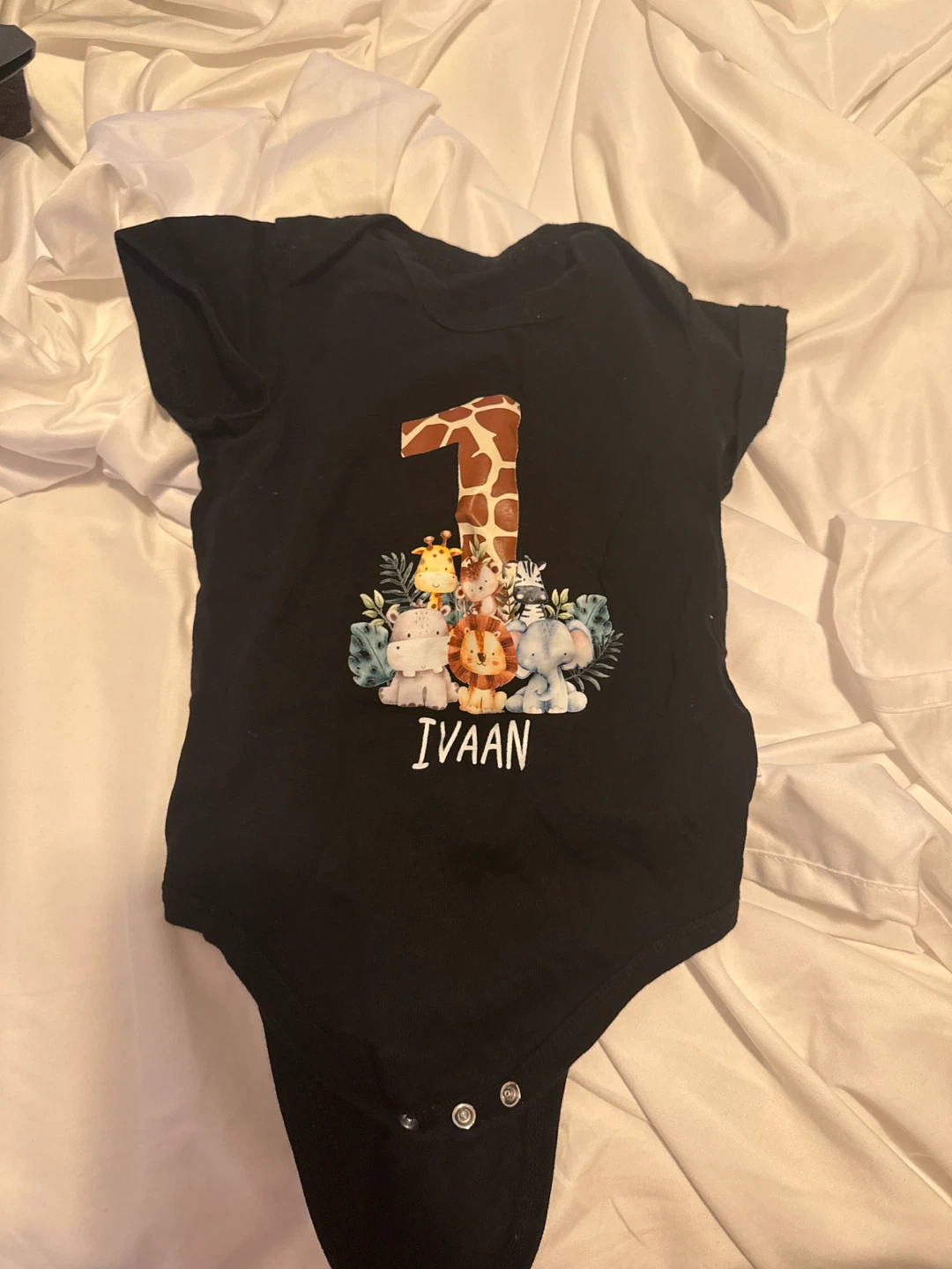 Black Baby Onesie "1st Birthday" Jungle Theme