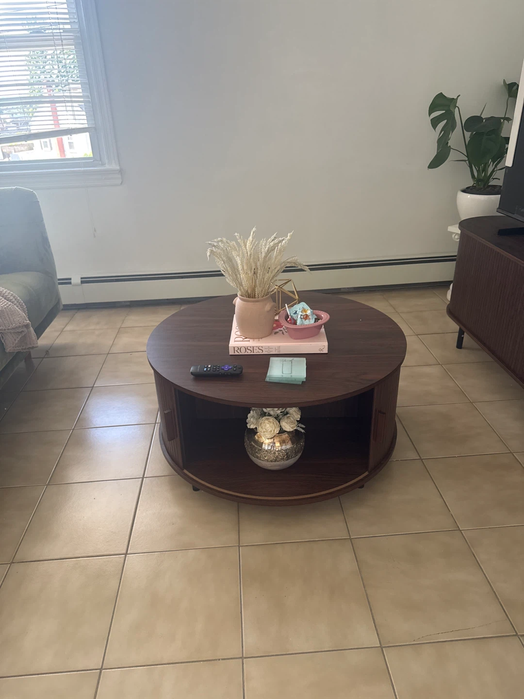 Round Wooden Coffee Table with Storage