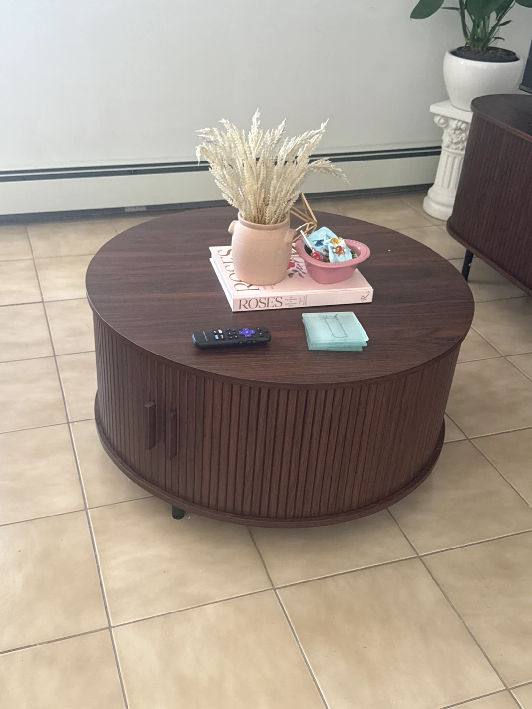 Round Wooden Coffee Table with Storage - photo 2