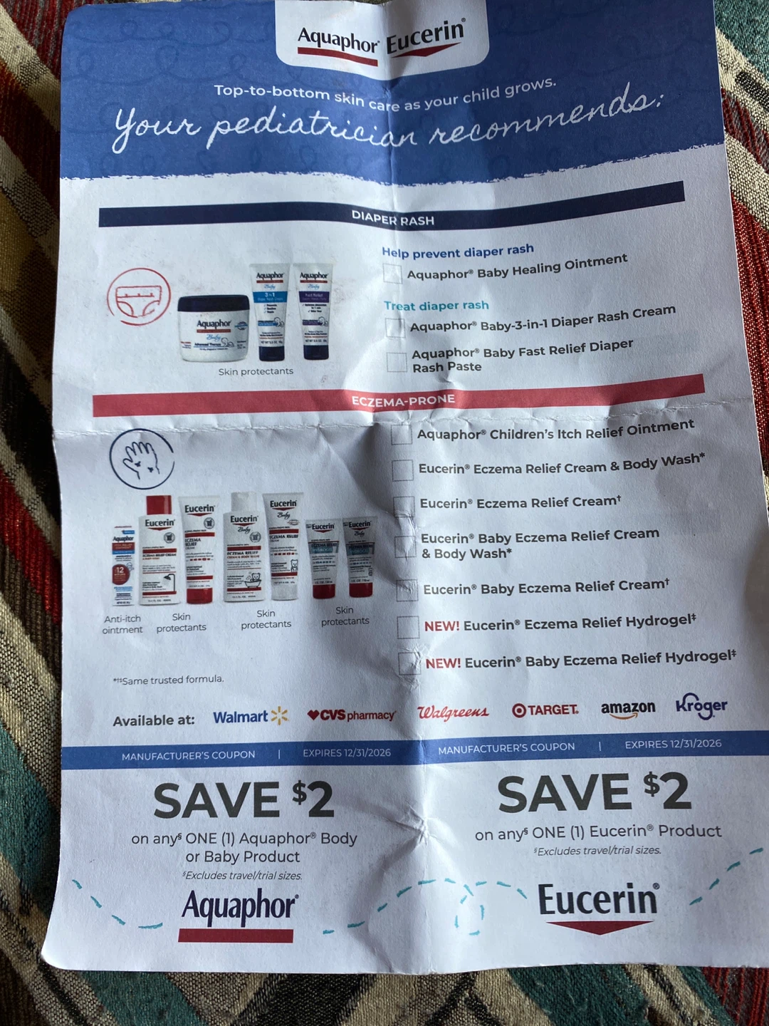 Aquaphor & Eucerin $2 Off Coupons (Expires 12/31/2026)
