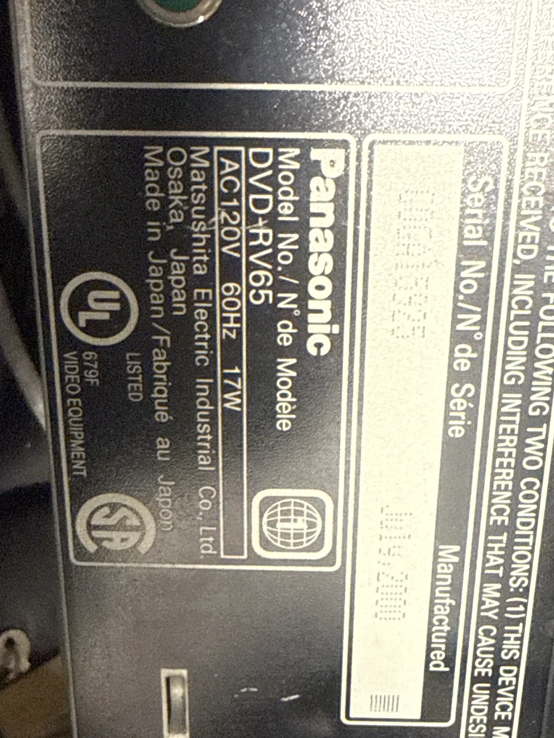 Panasonic DVD/Video CD/CD Player - Model DVD-RV65 - photo 4