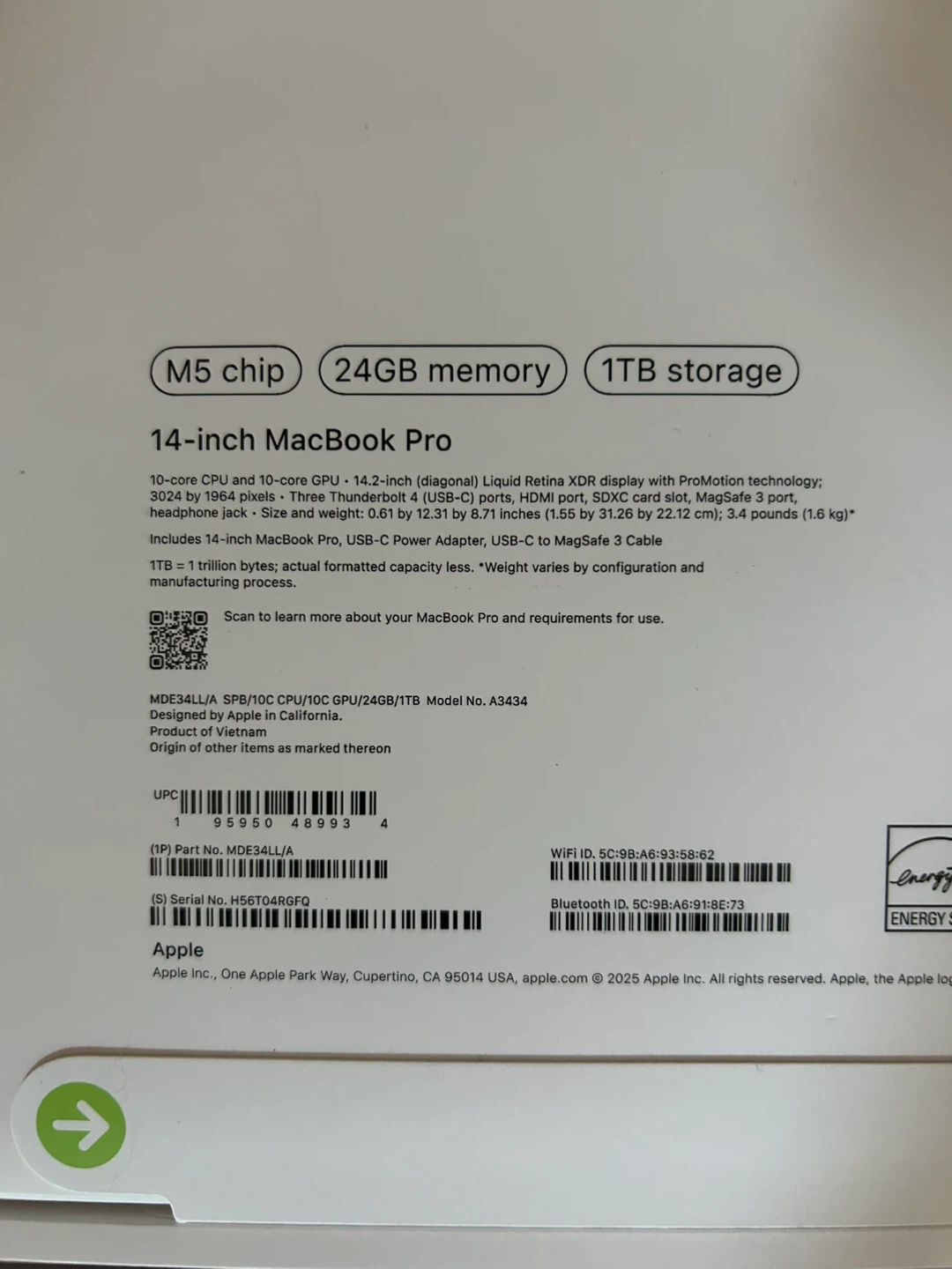 BRAND NEW SEALED Apple Macbook Pro 14” (Space Black) M5 - photo 3