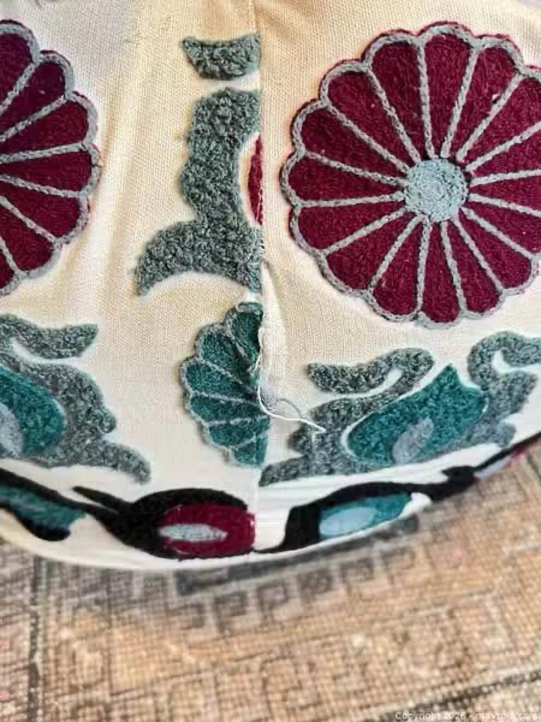Round Embroidered Pouf Ottoman - photo 2