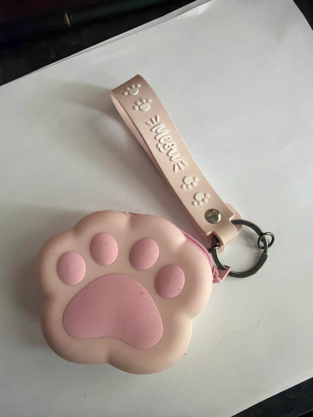 Pink Paw Print Coin Pouch with "Meow" Wrist Strap