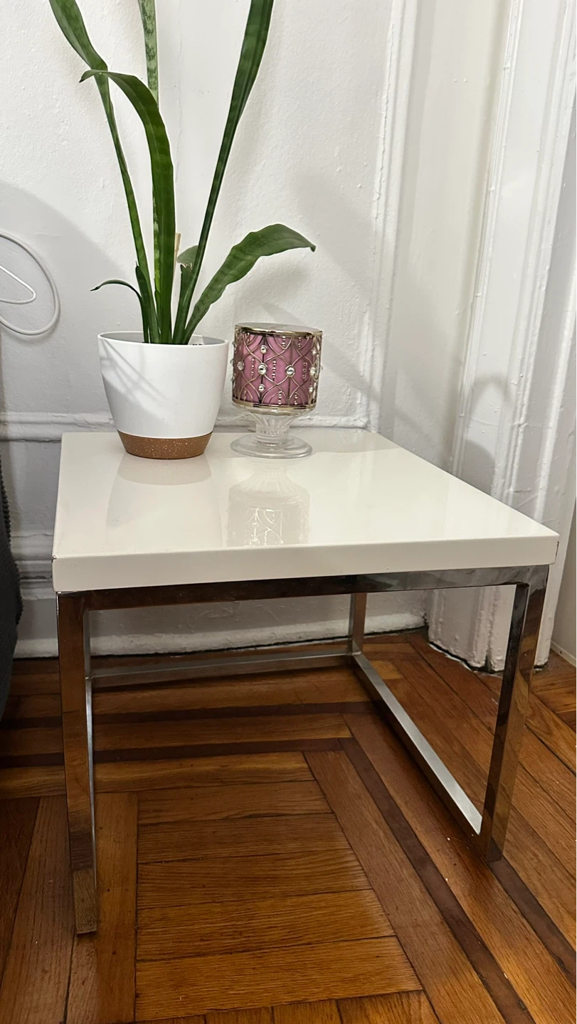 White Side Table with Chrome Frame