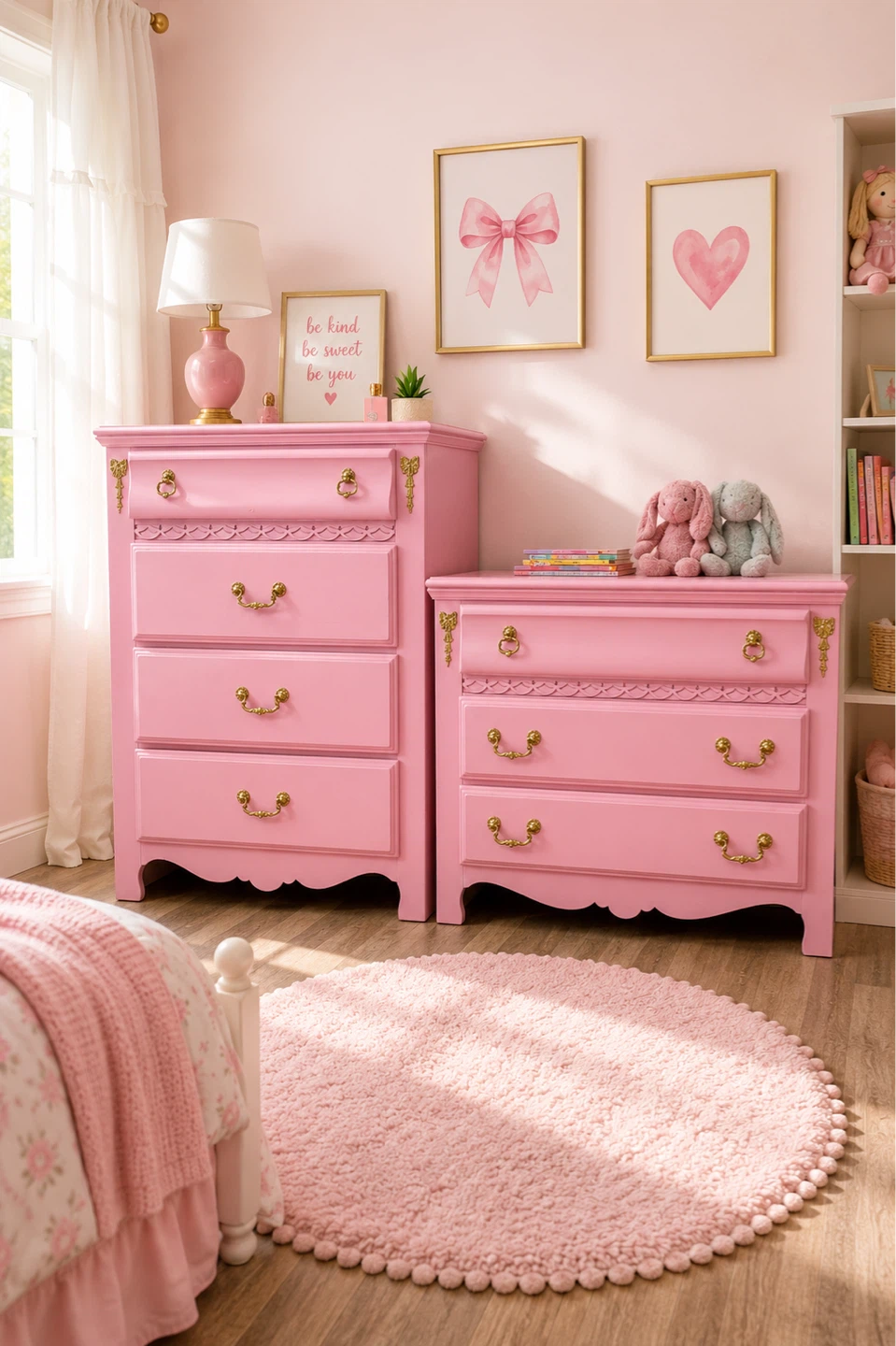 Beautiful Refinished Pink Mini Dresser Set