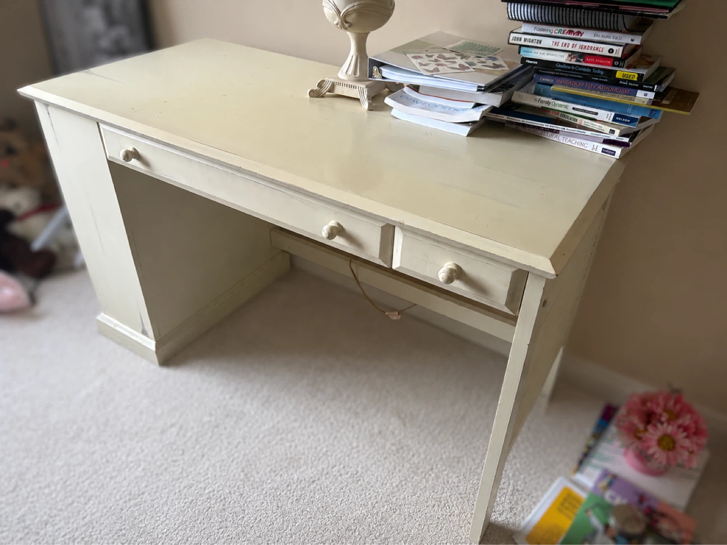 Pier 1 Cream Latticed Desk with Drawers