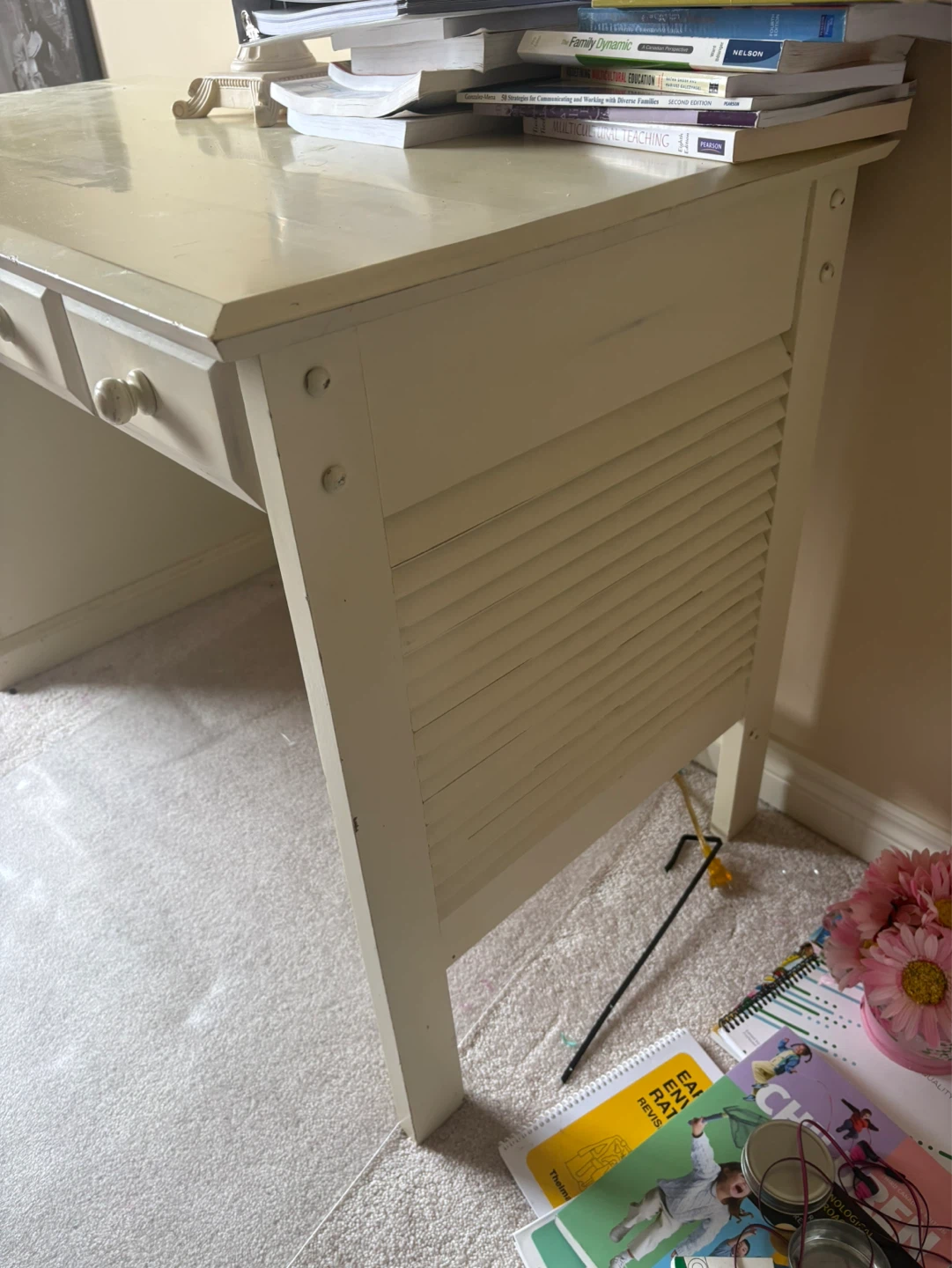 Pier 1 Cream Latticed Desk with Drawers - photo 2