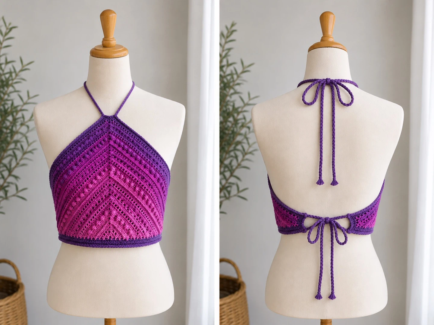 Handmade Crochet Halter Top -  Purple Ombre
