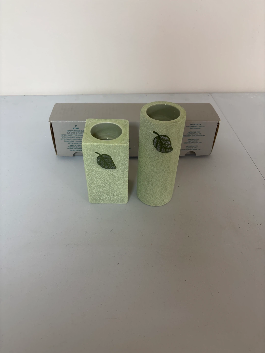 Green Ceramic Leaf Design Vases/Holders - Set of 2