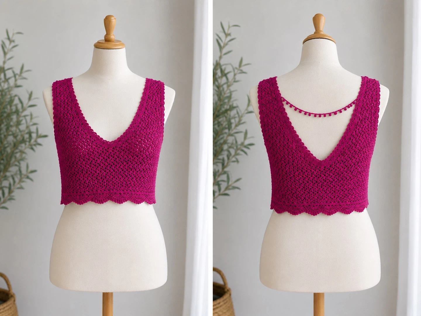 Handmade Crocheted Crop Top - Fuchsia