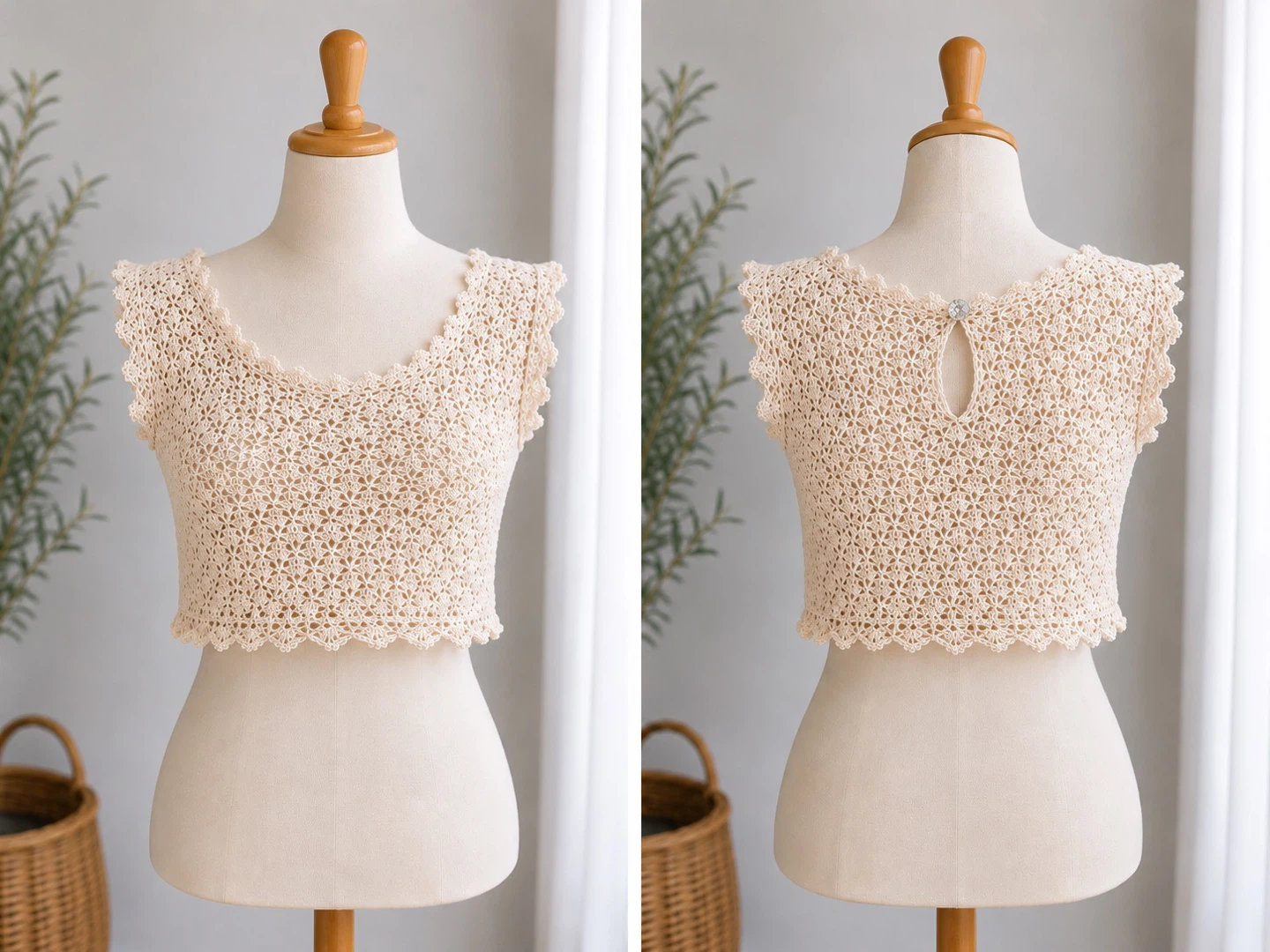 Handmade Crocheted Top - Beige