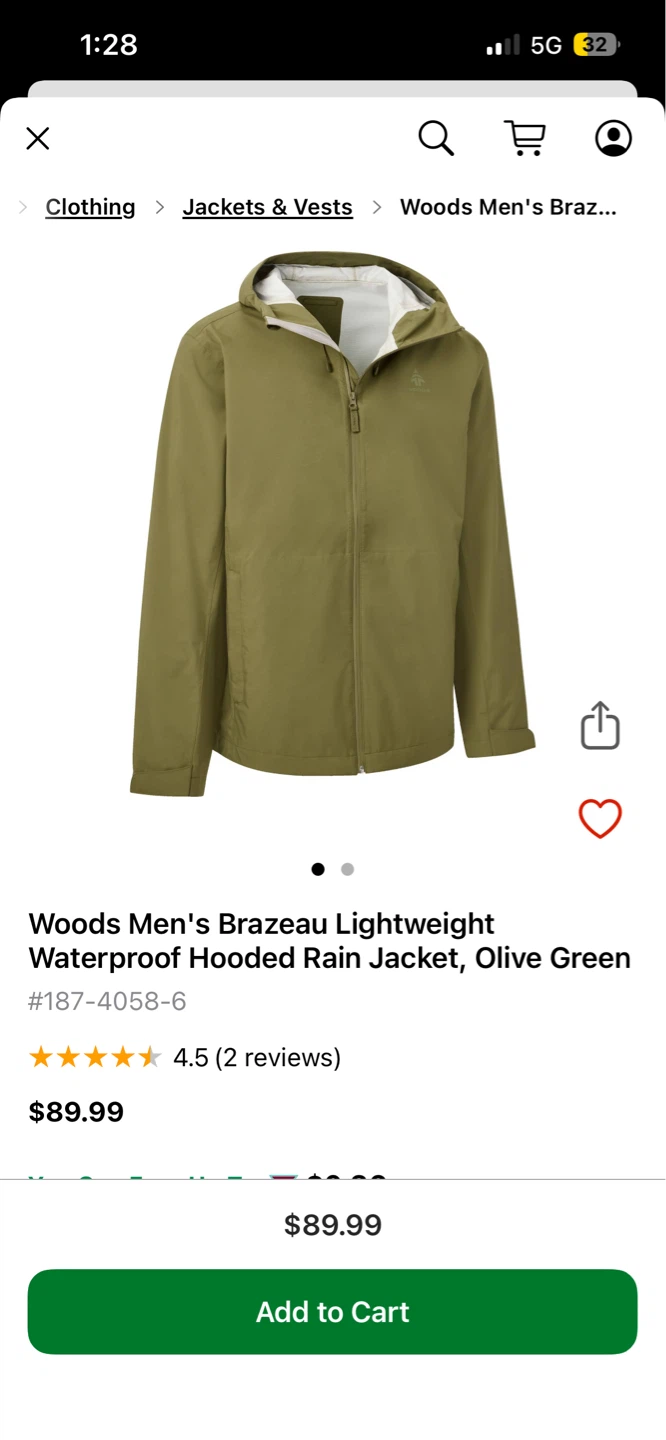 Woods Men's Lightweight Waterproof Hooded Rain Jacket - Grey - photo 3