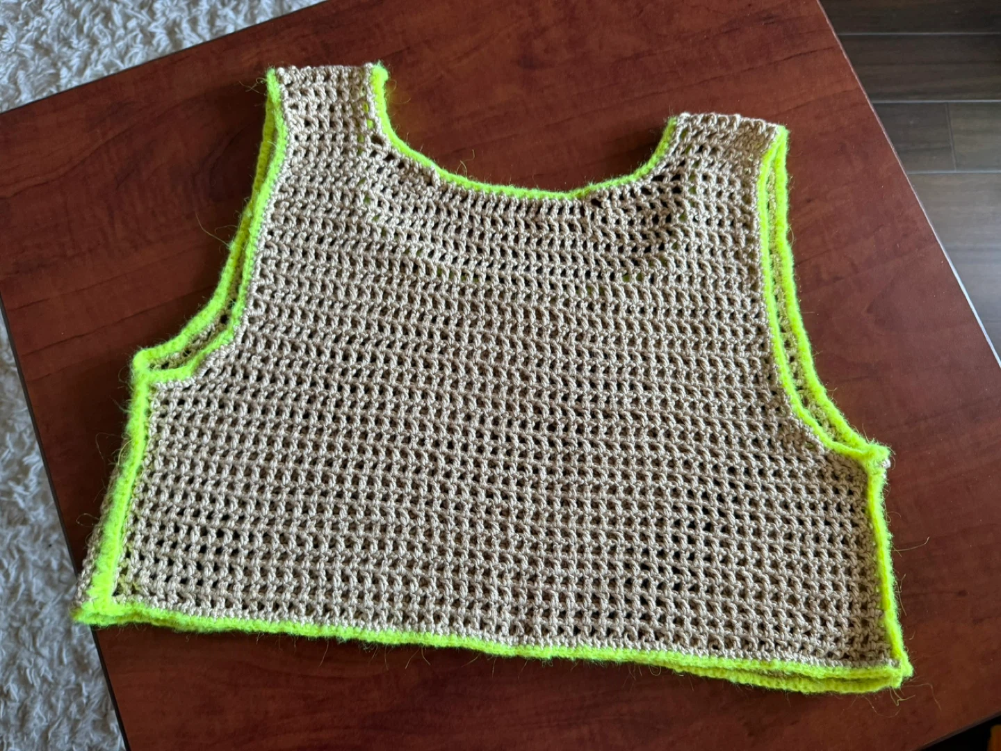 Crocheted Tank Top - Tan with Neon Green Trim - photo 5