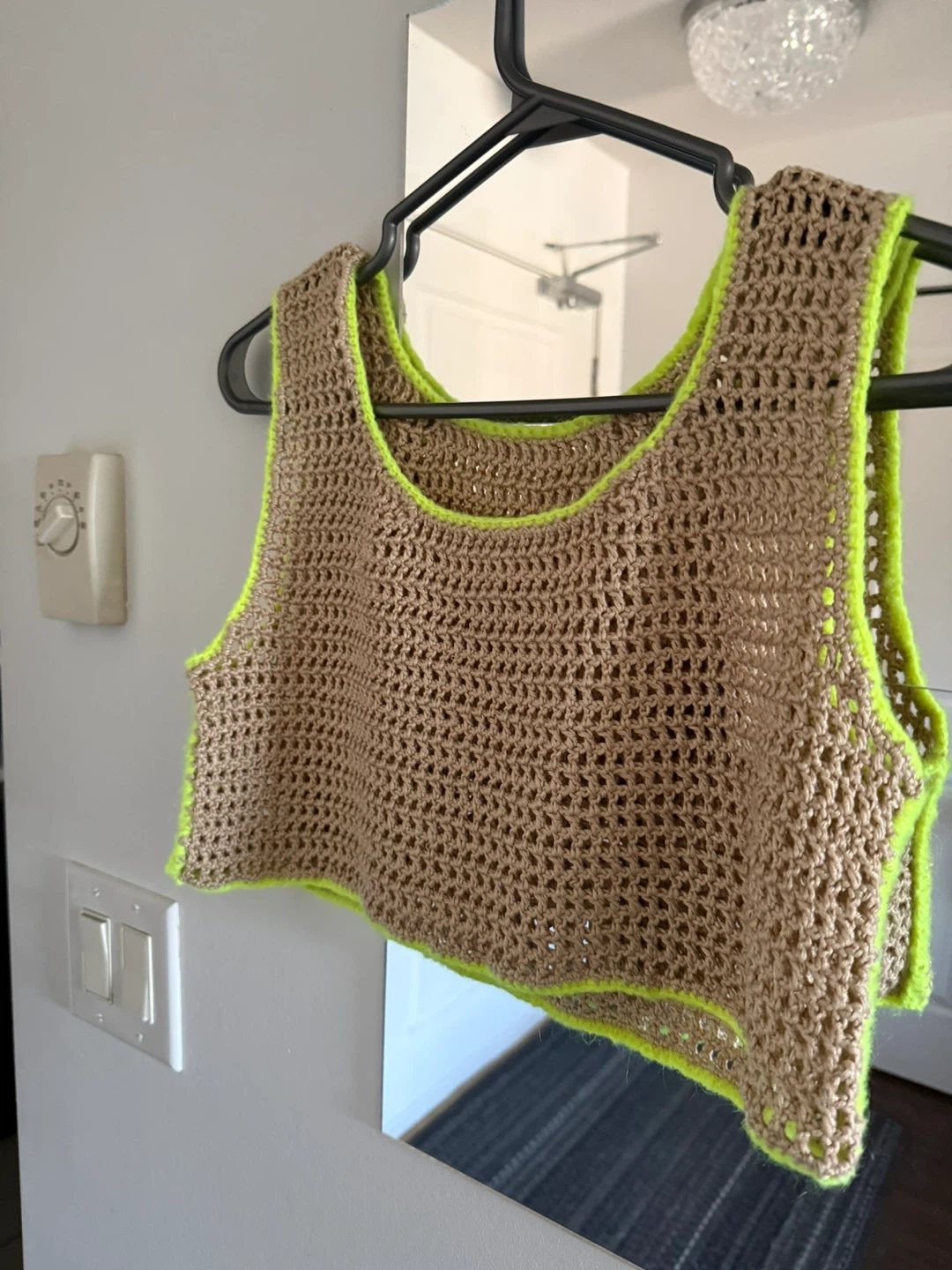 Crocheted Tank Top - Tan with Neon Green Trim - photo 3