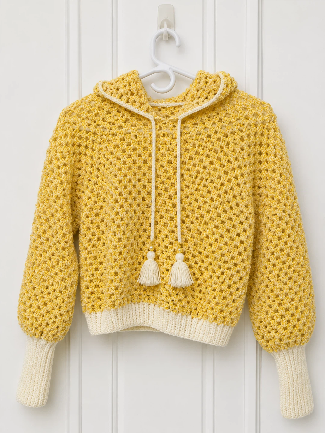 Yellow Crocheted Crop Hoodie
