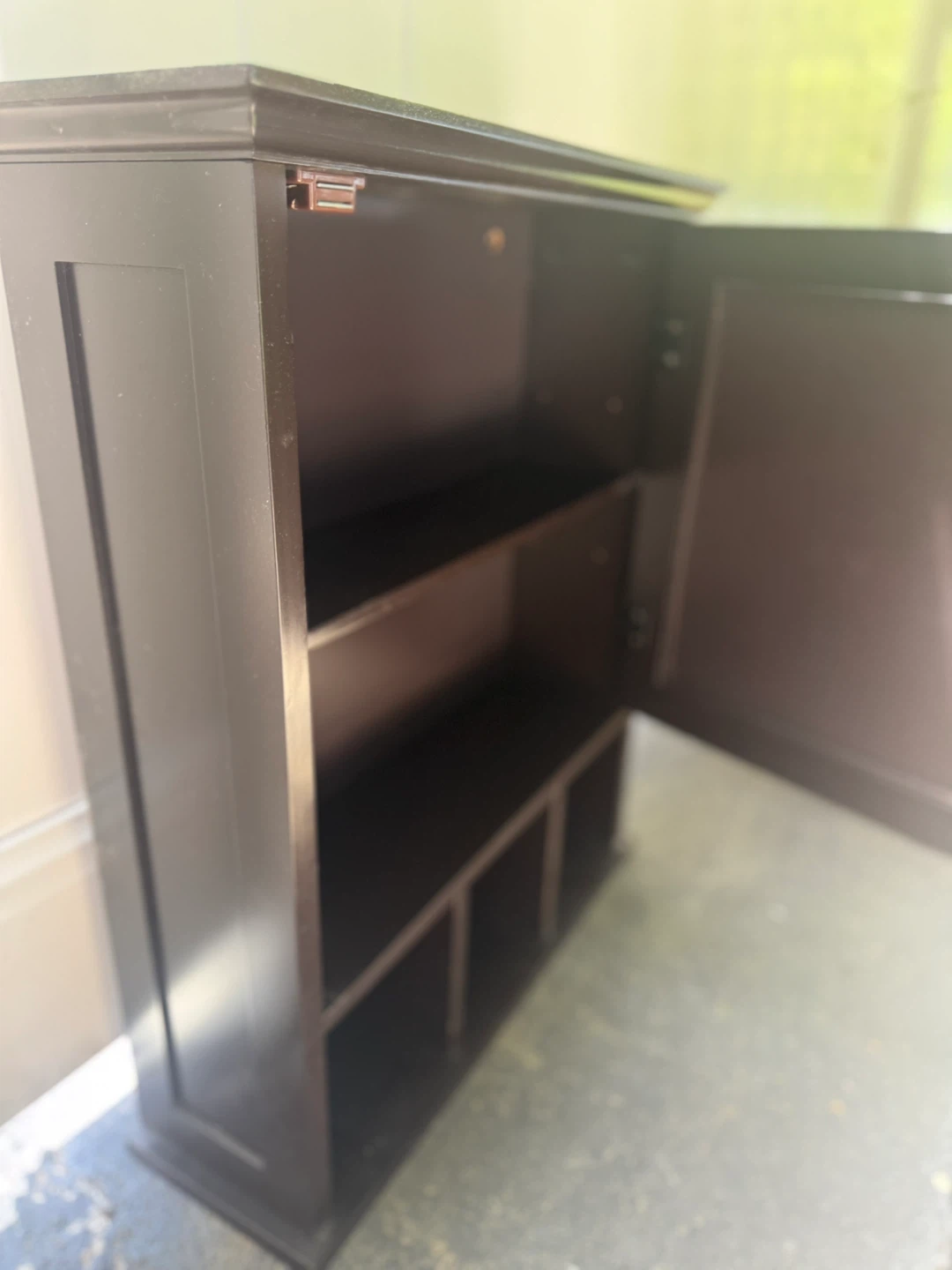 Dark Wood Wall Cabinet with Shelves and Mirrored Door - photo 3