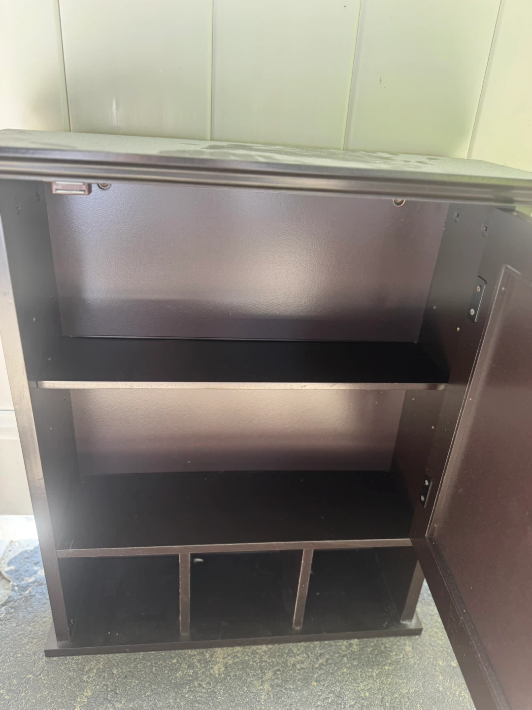 Dark Wood Wall Cabinet with Shelves and Mirrored Door - photo 4