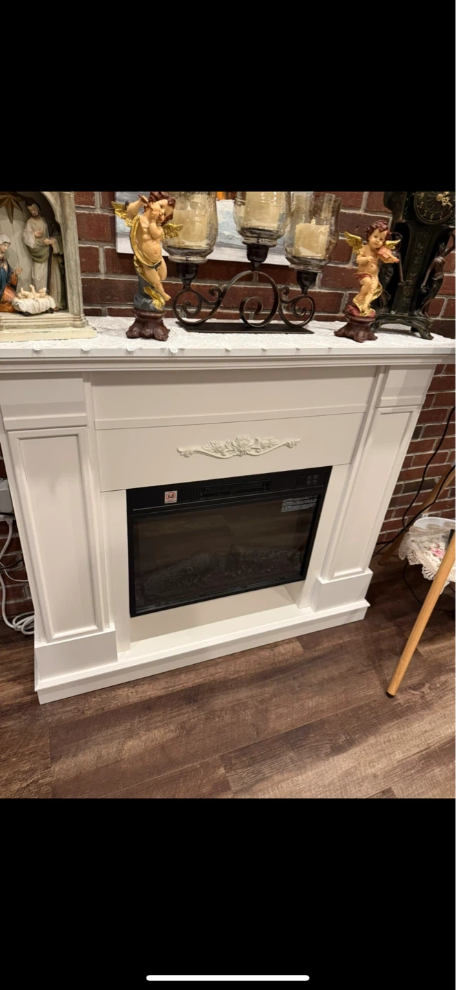 White Electric Fireplace and Blue Cabinet - photo 4